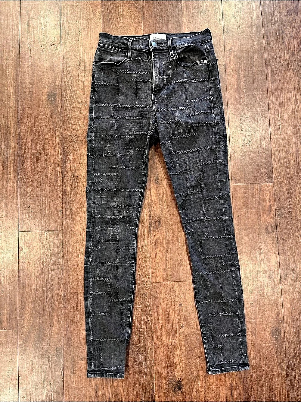 FRAME Le High Skinny Raw Patchwork Jeans Black Waist 30